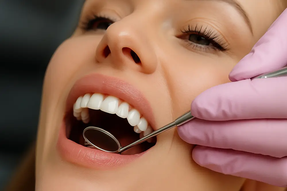 Consultație stomatologică la Dentio Clinic București, medic dentist și pacient în cabinet modern