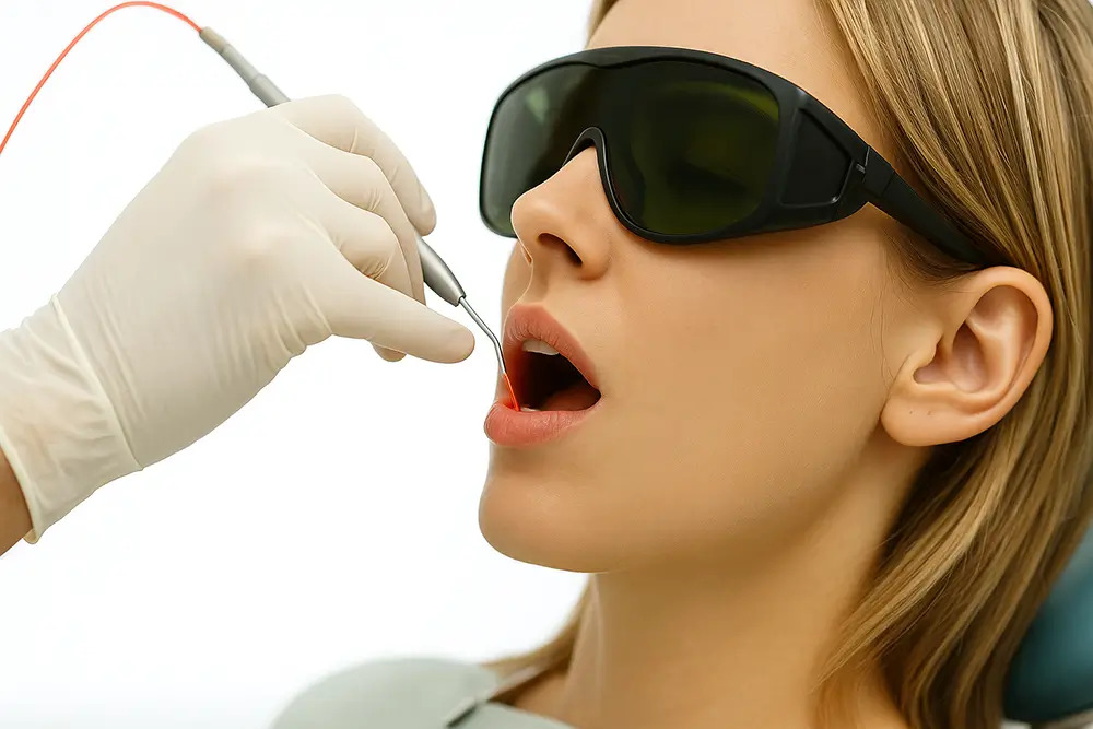 Tratament stomatologic cu laser pentru carii dentare realizat de medic dentist
